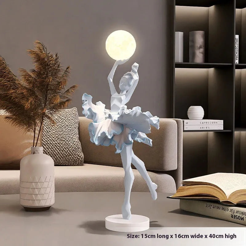 Art Girl modern resin night lamp in black gold, white, pink, or light blue with USB charging.