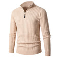 Men's long-sleeved half-turtleneck zip-up sweater in slim fit, polyester blend, shown in dark grey