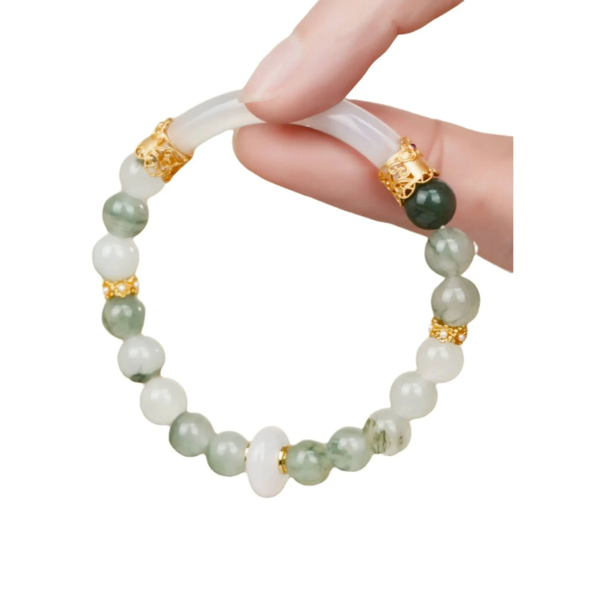 Women's light green emerald ice-like Tian Shan Cui half bracelet with round national style elements