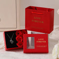 Red soap flower gift set with six roses in a box and matching handbag, Korean style decoration.
