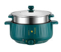 Stainless steel electric hot pot with non-stick interior in white or green finish with anti dry-burn protection
