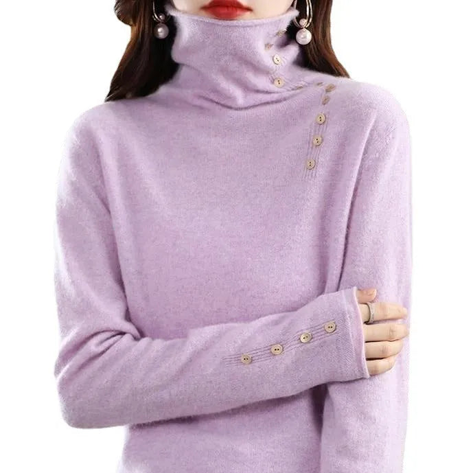 Ladies slim fit knitted pullover shirt in light camel colour on a hanger.
