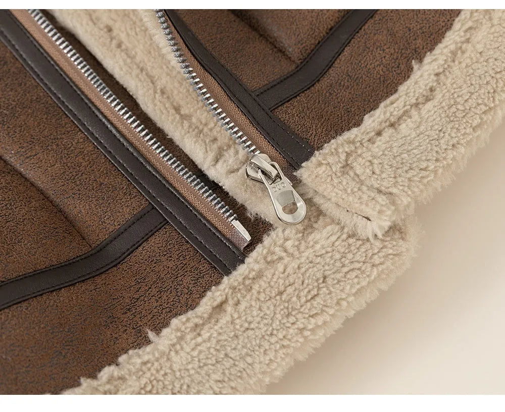Boys retro locomotive style brown polyester winter coat with long sleeves, short length, sized 80-140cm