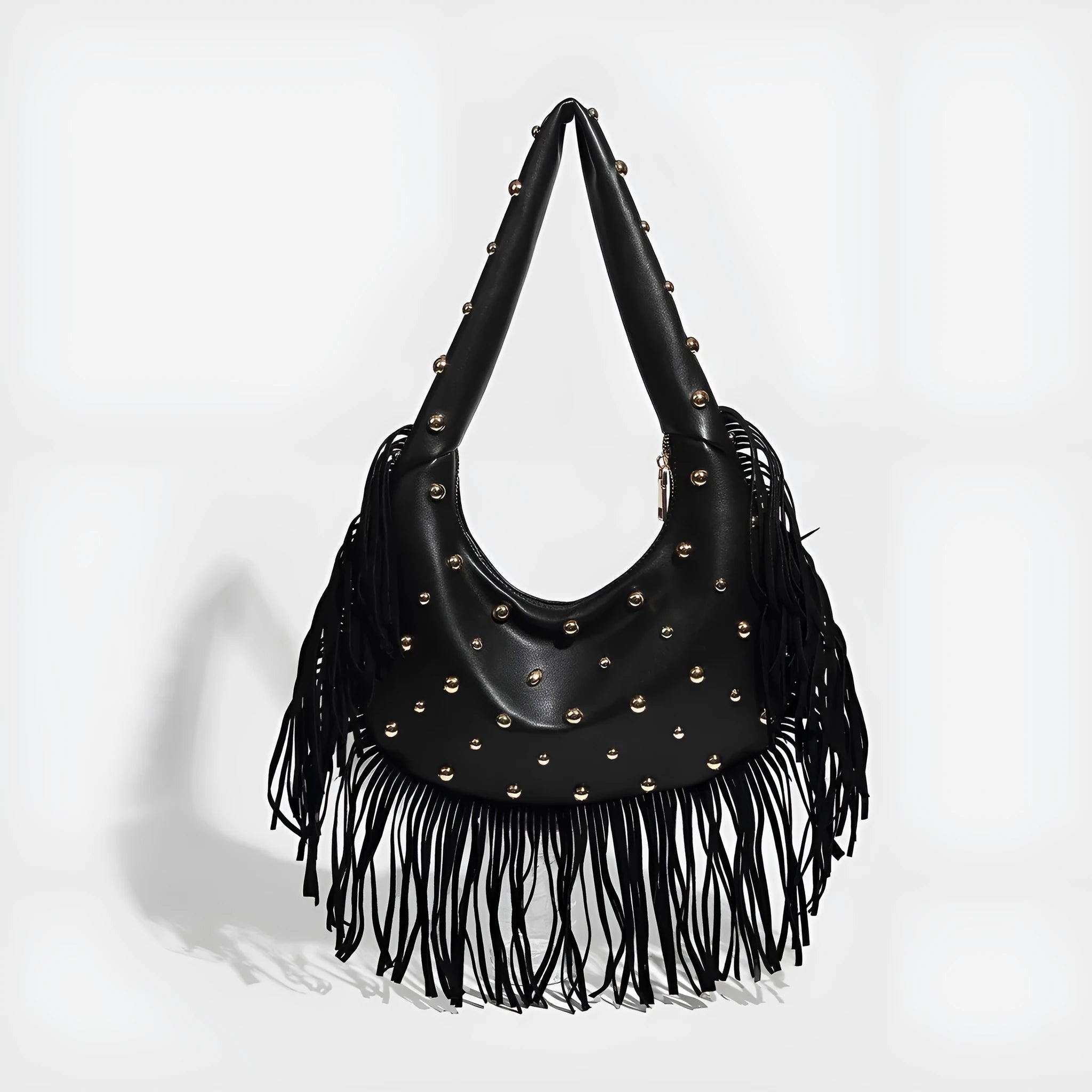 Retro personalised tassel shoulder handbag in black or wine red with internal phone compartment