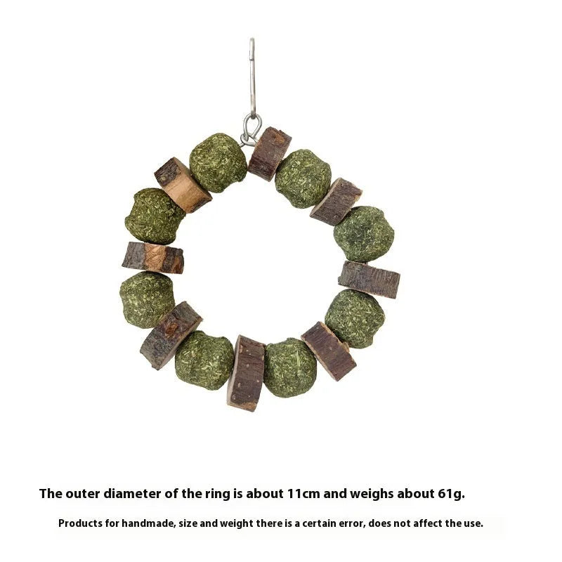 Applewood and straw ball chew ring toy for small pets like hamsters and guinea pigs