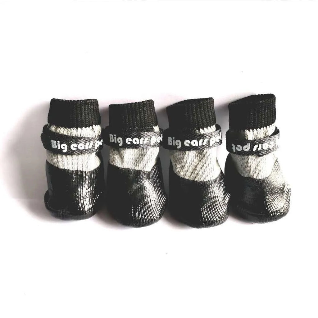 Pair of soft-bottom dog shoe covers in blue, red, or black with waterproof non-slip knitted glue sole, sizes S to XL