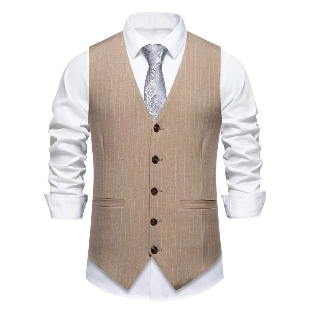 Men's striped suit vest with non-ironing polyester fabric in black, khaki or red stripe patterns