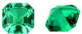 Cultivated emerald gemstones in Columbia green colour showing round, oval and emerald cut examples