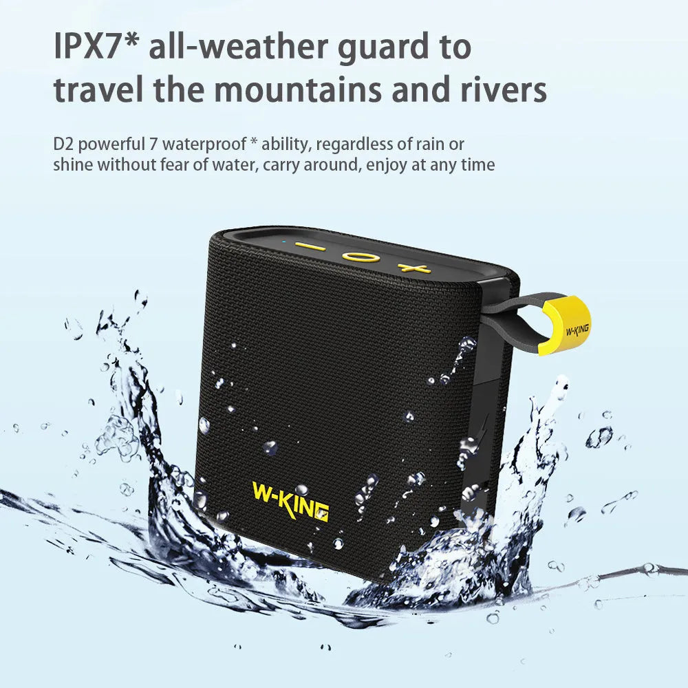Black portable Bluetooth speaker with compact waterproof design, shown front view