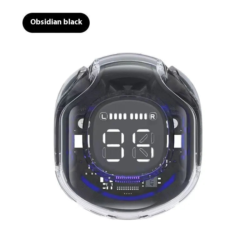 Transparent Bluetooth headset with breathing light and digital display in black