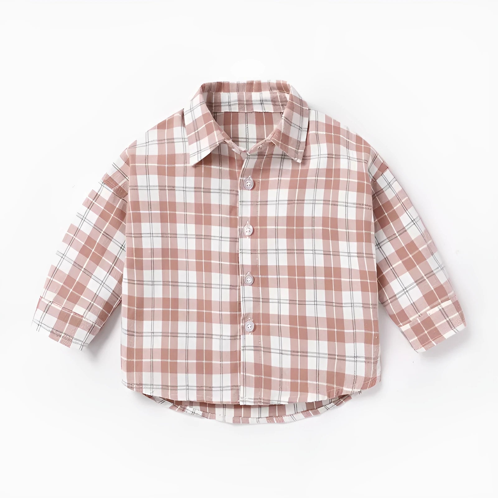 Boys' cotton lattice shirt with animal patterns in khaki, available in Asian sizing for heights 73cm to 110cm