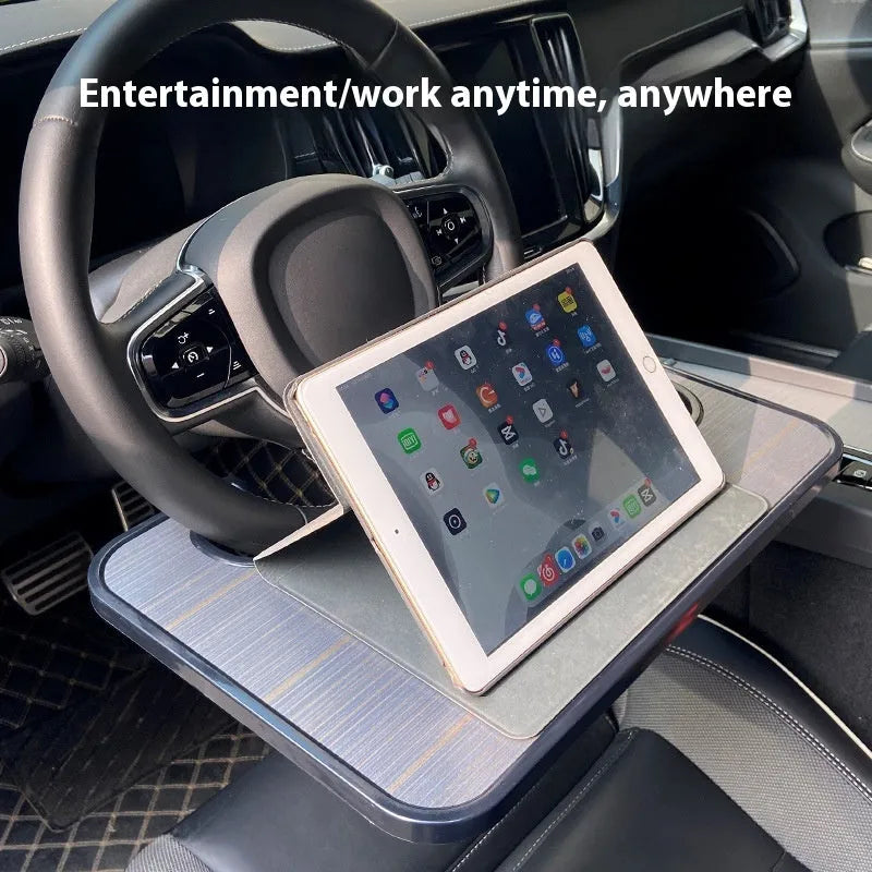 Car steering wheel tray table with cup holder in black ABS plastic