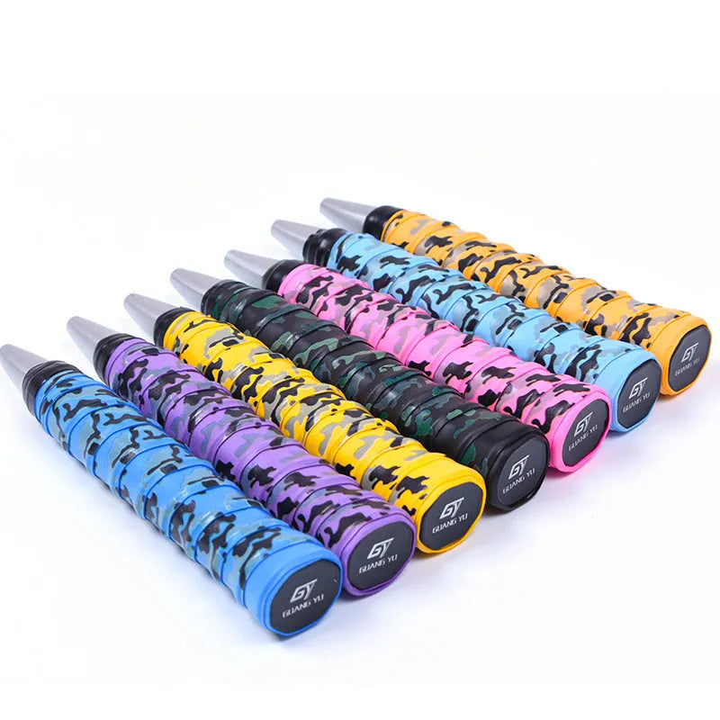 Roll of camouflage print PU grip tape for sports rackets and fishing rods in multiple colour options.