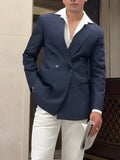Men's classic striped double breasted blazer on a hanger