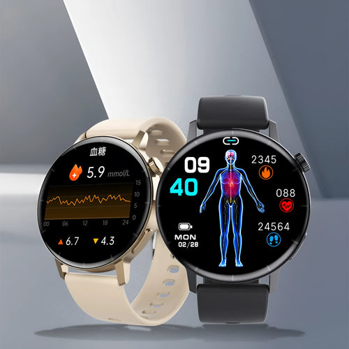 F67S third generation blood glucose smart watch with touchscreen display and rubber strap in black