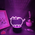 Black background acrylic cat night light with colourful crack design and USB cable