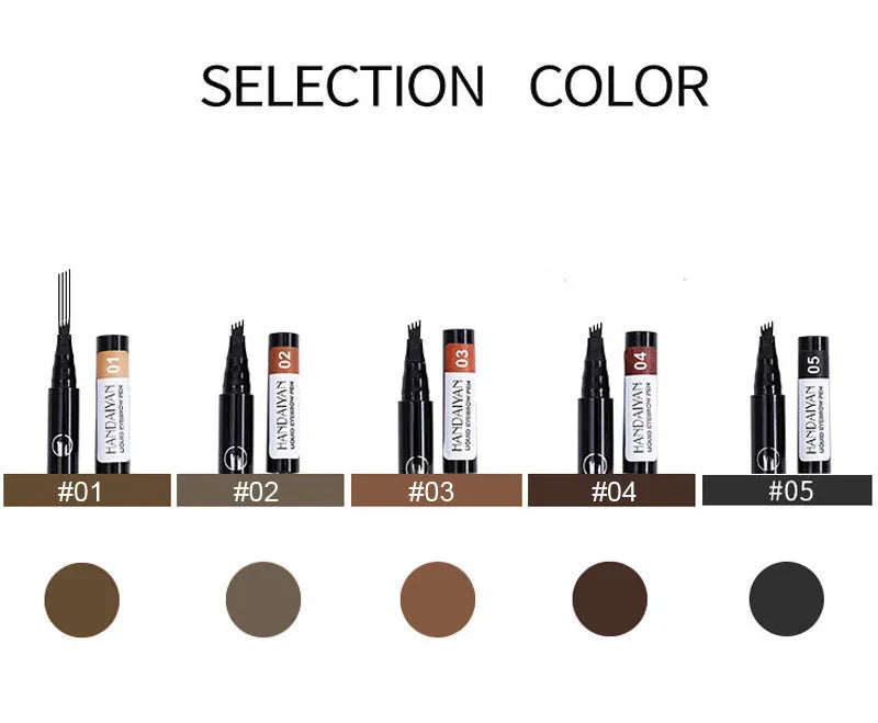 Four-head eyebrow pencil in black with colour options: light coffee, gray coffee, brown, dark brown