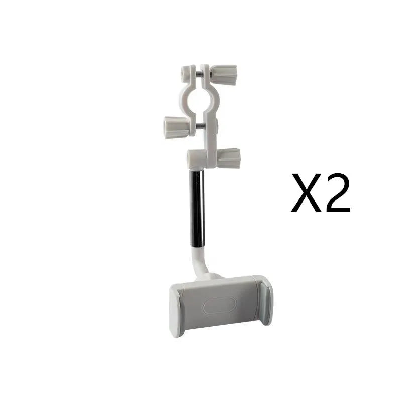 Black ABS plastic smartphone bracket mounted on car rearview mirror holding mobile phone