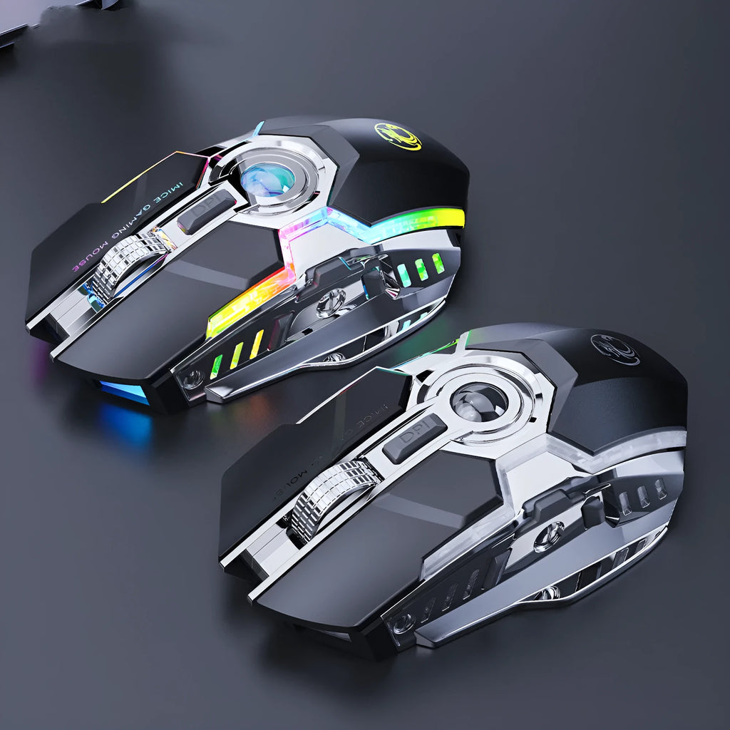 7-button 2.4G silent wireless RGB gaming mouse in black, 3200DPI, 3-level resolution, ergonomic design