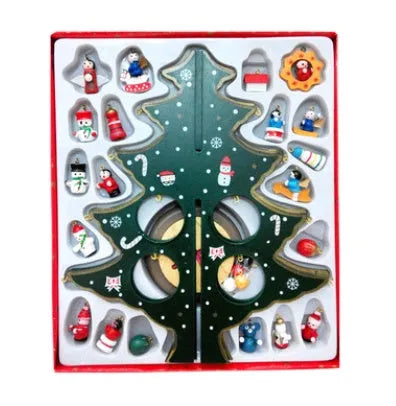 Hand-painted wooden Christmas tree decoration in green and red colour options