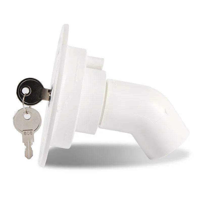 White RV gravity water filling port with 80mm hole and 38mm pipe inner diameter