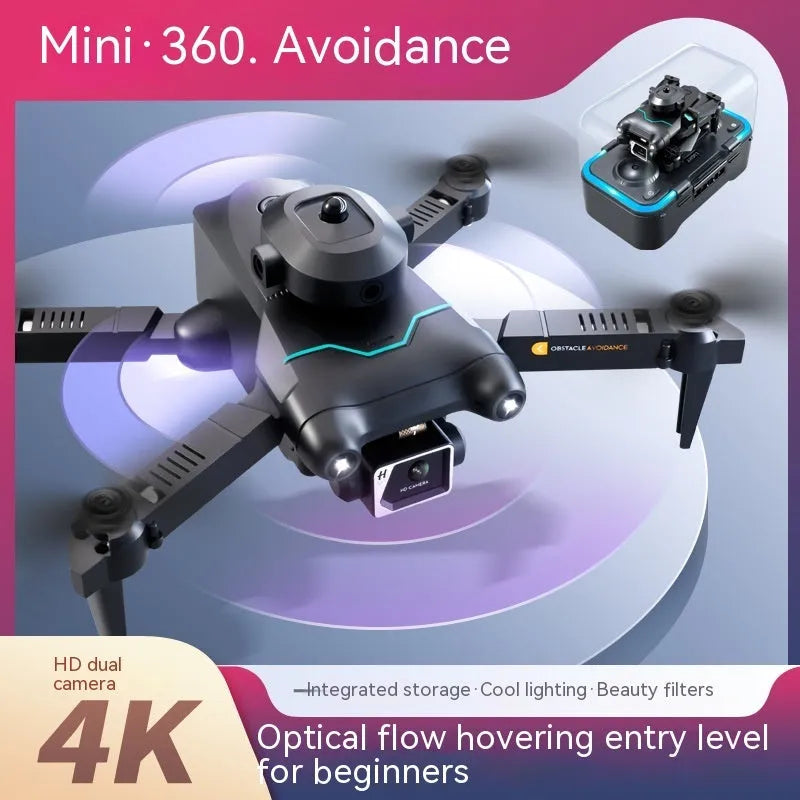 Black four-axis obstacle avoidance drone with dual cameras for aerial photography