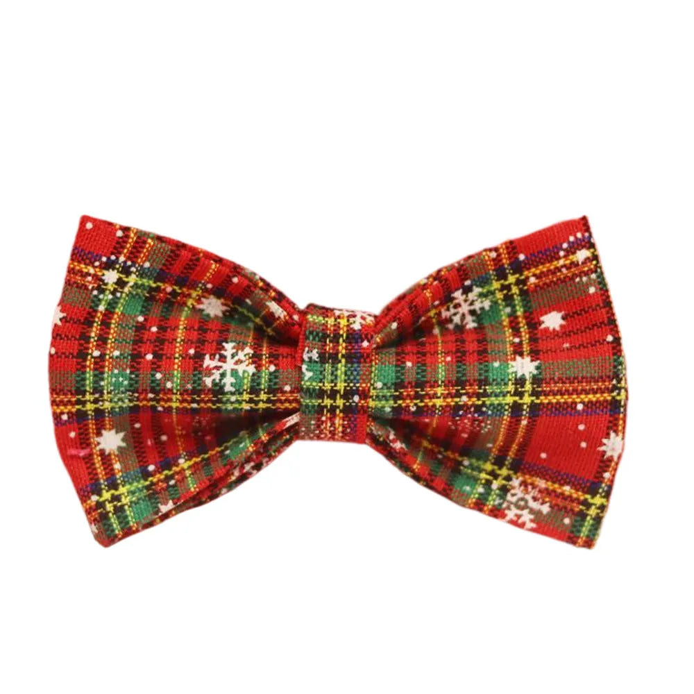 Red plaid snowflake Christmas dog collar, leash, vest and bow four-piece set
