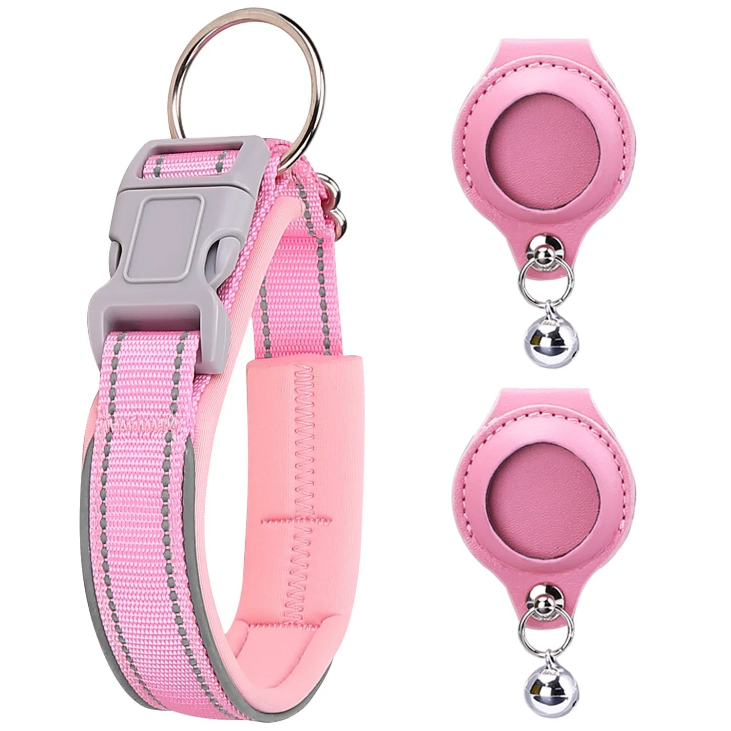 Nylon pet collar with AirTag leather-style protective case for dogs and cats, multiple colour options