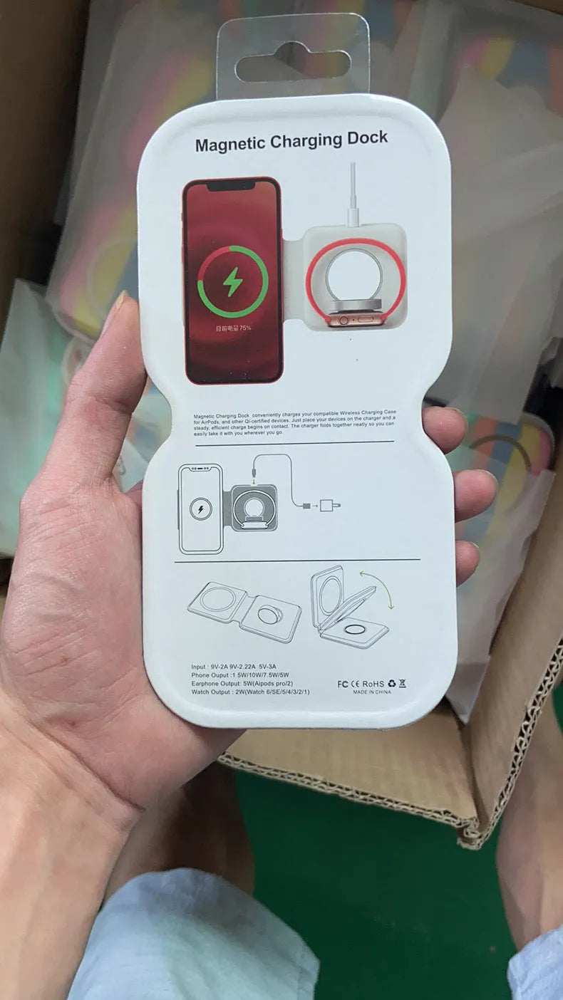 LFX-163 foldable wireless charger in fish-water blue colour charging a mobile phone and watch