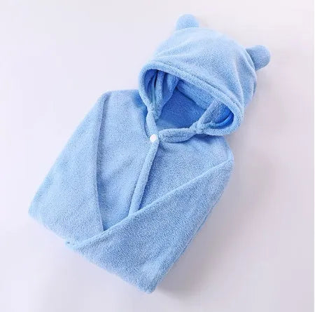 Soft cotton baby care hooded bath towel 65x110cm in pink with hood and border detail