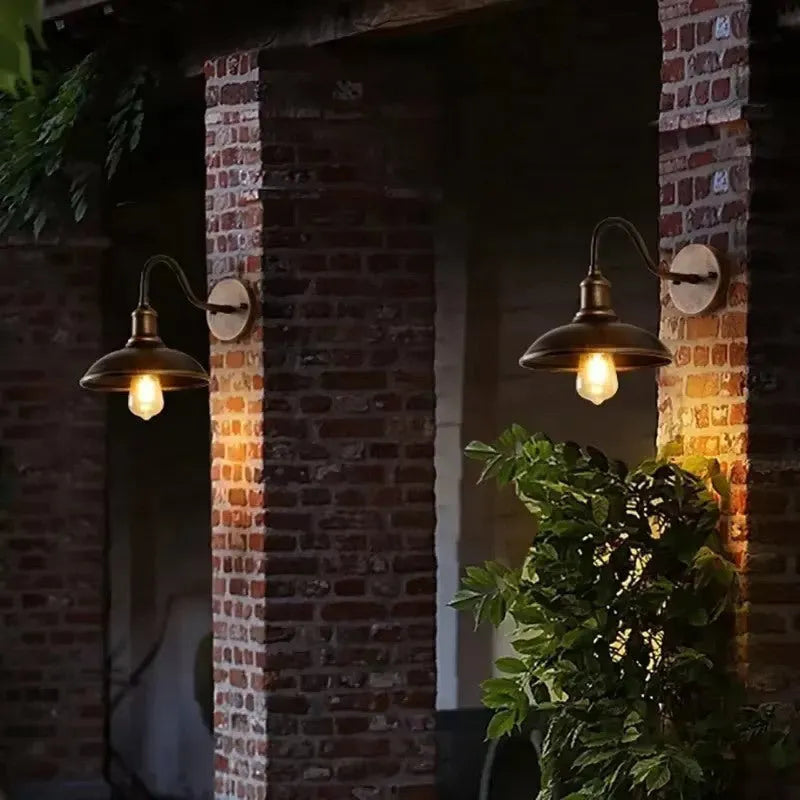 Retro-style outdoor wall lamp for villa courtyards in copper or silver finish with angled design options