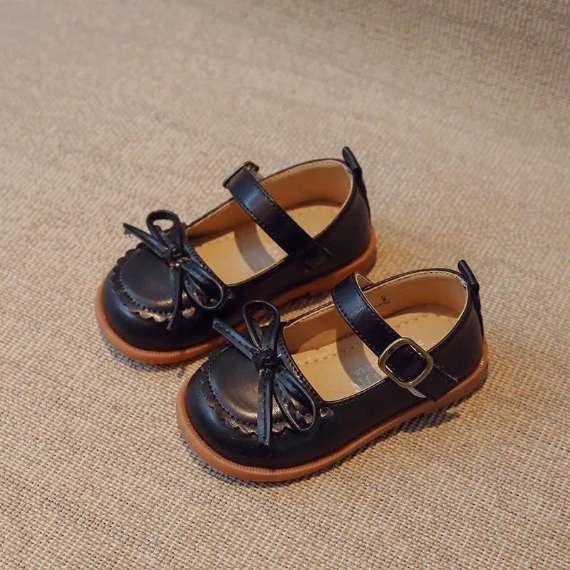 Children's leather shoes with non-slip beef tendon sole and Velcro strap in black, beige, or brown
