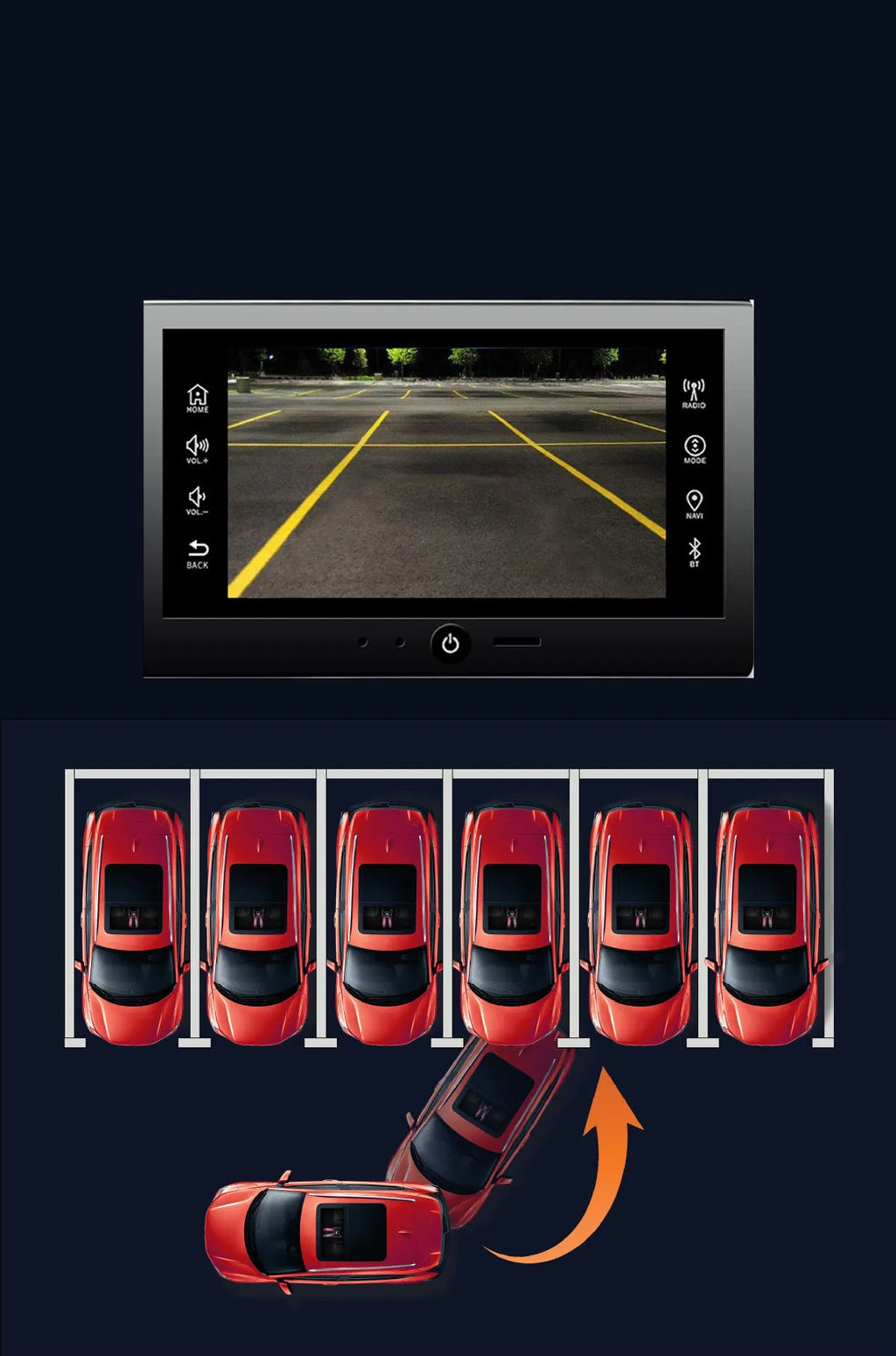 Black ABS plastic rearview camera with 170° wide angle lens for car reversing
