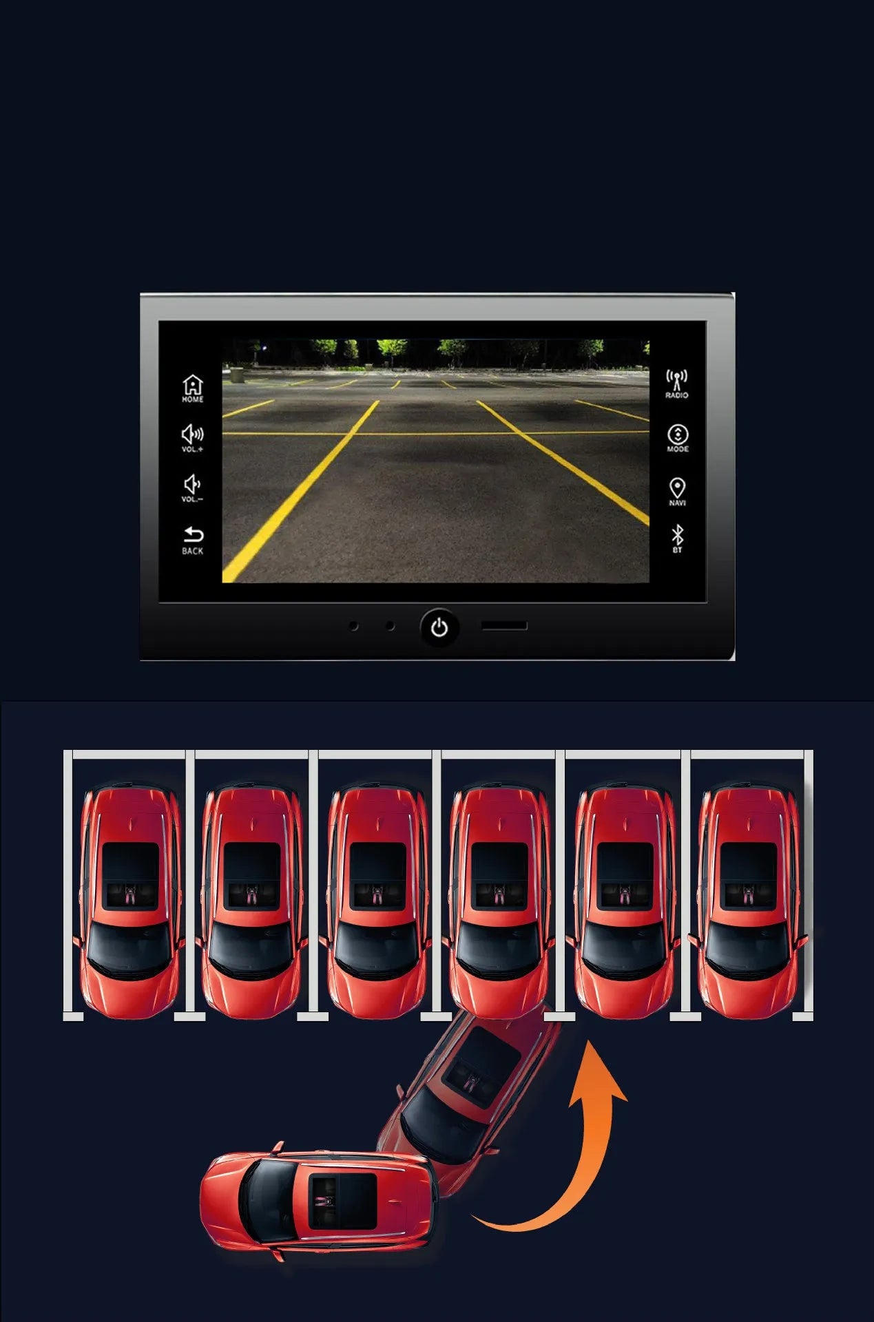 Black ABS plastic rearview camera with 170° wide angle lens for car reversing