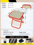 A folded Oxford cloth camping stool in khaki with its attached crossbody carry bag, shown next to an unfolded version.