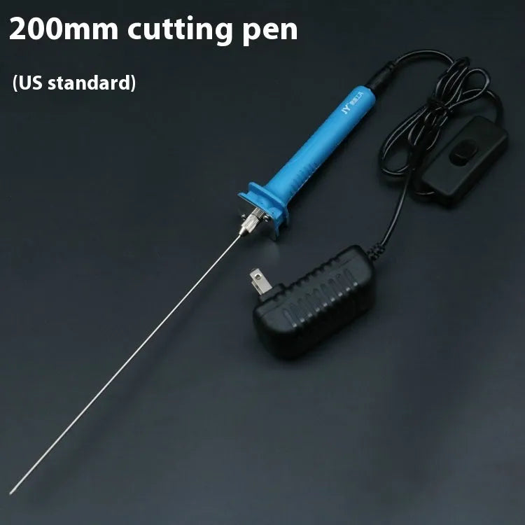 Blue plastic-handled electric heating cutter pen with a metal thermocutting blade.