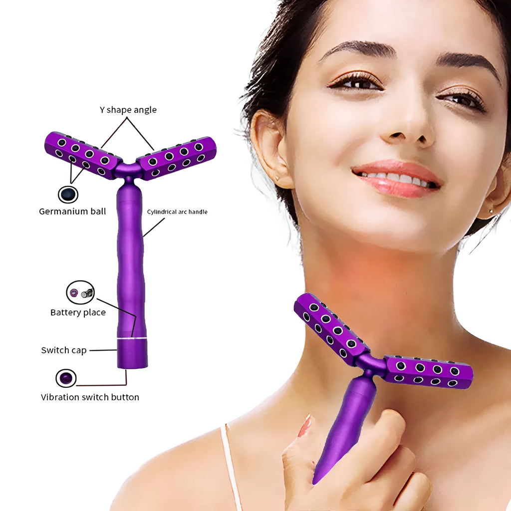Electric germanium 3D roller massager stick for face in purple aluminium alloy
