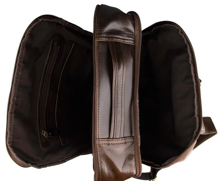 Top layer leather computer backpack for 15 inch laptop, 29cm x 11.5cm x 38cm, in brown or grey