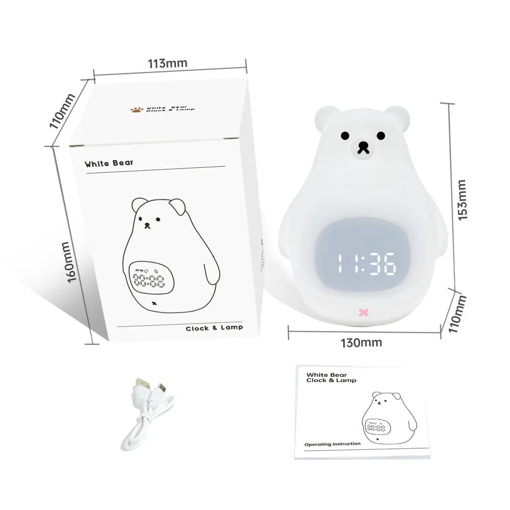 Big White Bear shaped silicone night light with colour-changing LED, showing remote control.