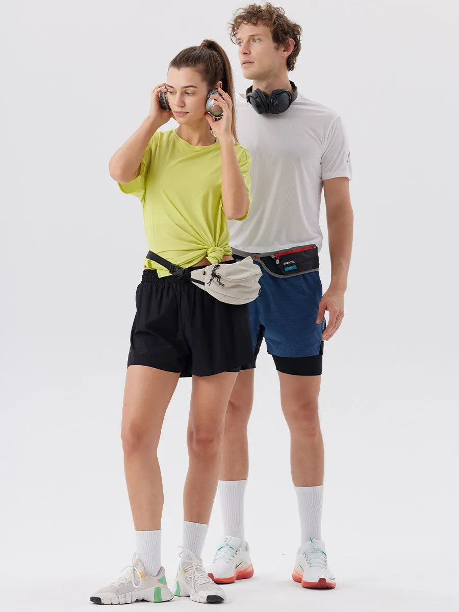Men's straight-leg sports shorts with side slits in micro-elastic nylon fabric