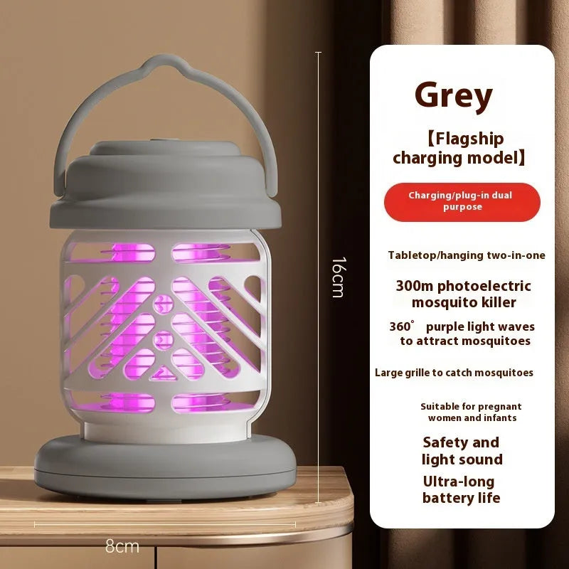 Outdoor mosquito killing lamp in beige with rechargeable 1200 MAh battery for 20-50 square metre coverage