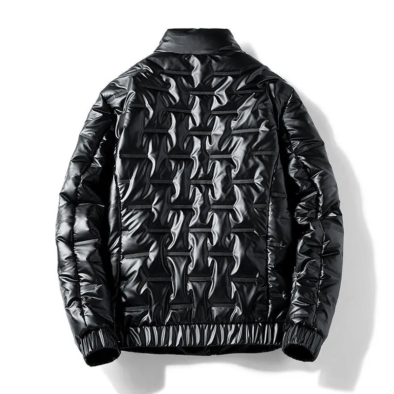 Plus-size shiny thick cotton coat in solid colour with side seam pockets