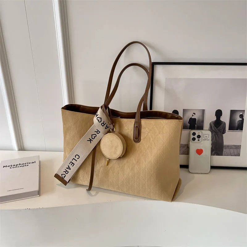 Large soft polyester tote bag in horizontal square shape with internal zipper pocket
