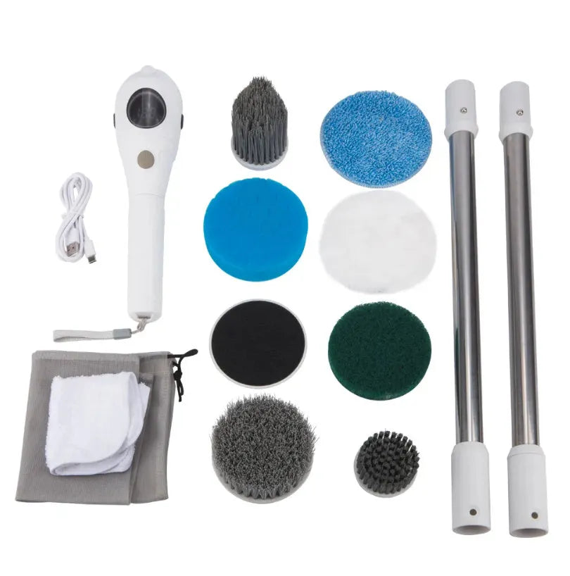 White handheld cleaning ball with rechargeable lithium battery and cleaning brush accessories