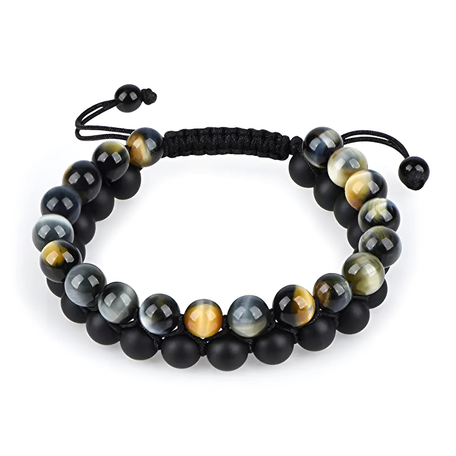 Geometric matte black agate couple bracelets for matching wear.