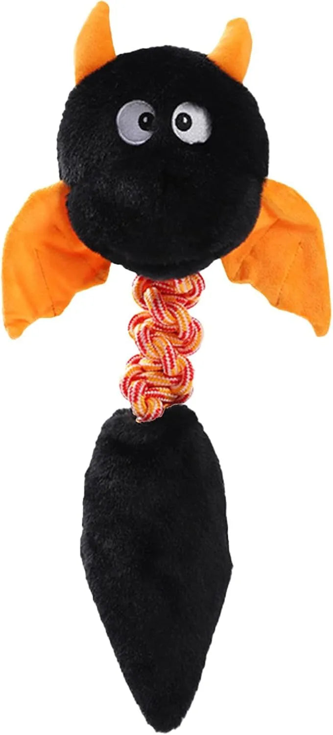 Soft rabbit fleece plush dog toy with a rope knot, shown in black, green, or red.