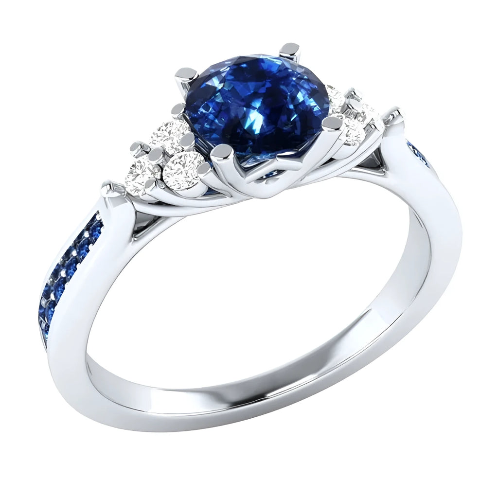New inlaid sapphire zircon ring in 925 silver princess engagement ring on display