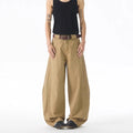 Men's brown loose fit casual jeans with straight leg, button fly, and Korean style design.