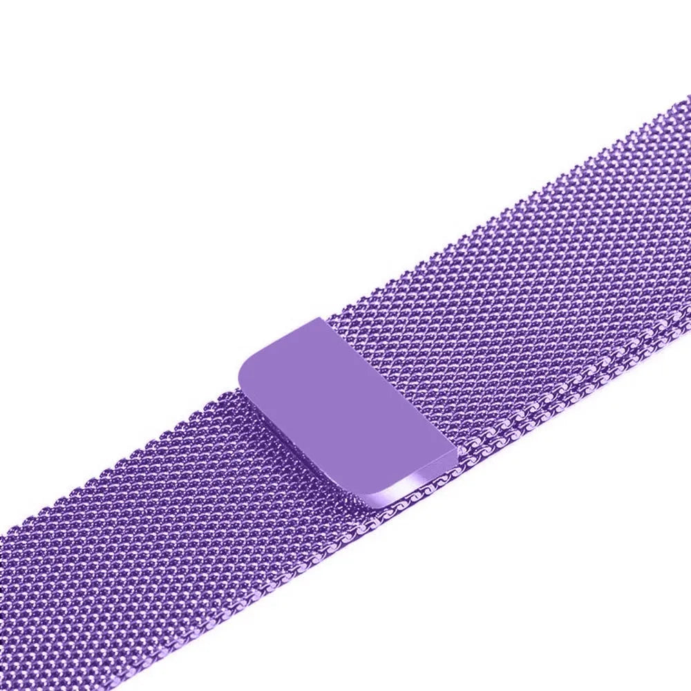 Stainless steel watch strap in silver, shown fitting a watch with a 42mm case.