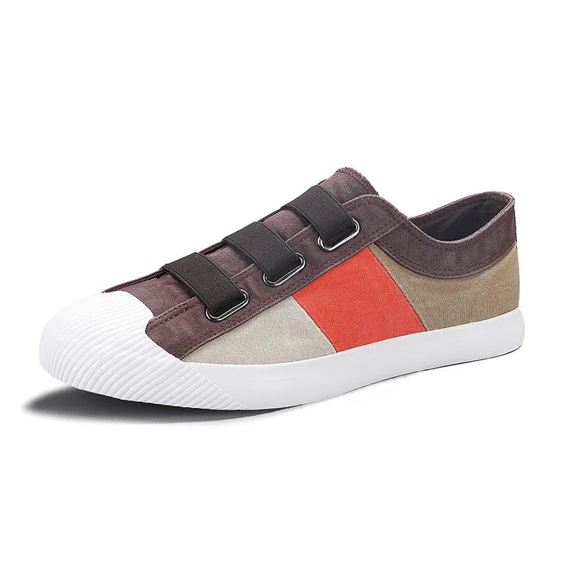 Men's low-top canvas sneakers with elastic band closure and flat rubber soles